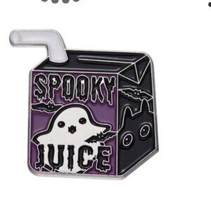 Spooky Juice Box Enamel Pin | Ghost & Bat Design | Halloween-Themed Collectible